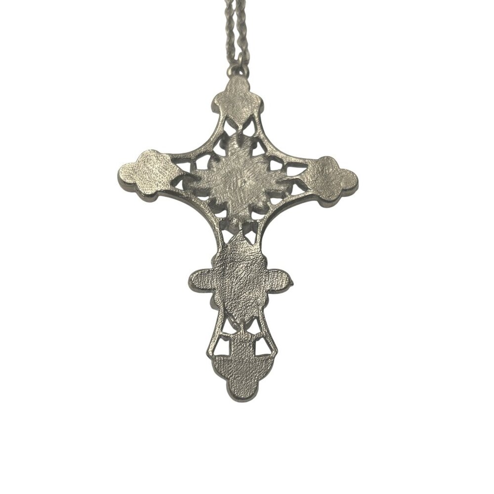 Sacred Grace Cross pendant blank BIG 3.5” floral necklace 23” religious gift - Picture 7 of 13